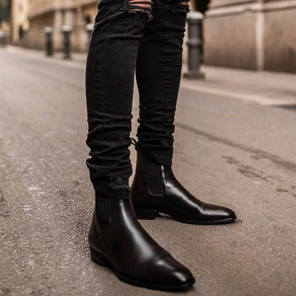 Boots Men Black Low-heeled Business Slip-on Shoes Men Mens Ankle Boots