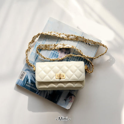 Small Mini Quilted Real Leather Flap Purse Clutch Handbag Shoulder Bag w/ Chains