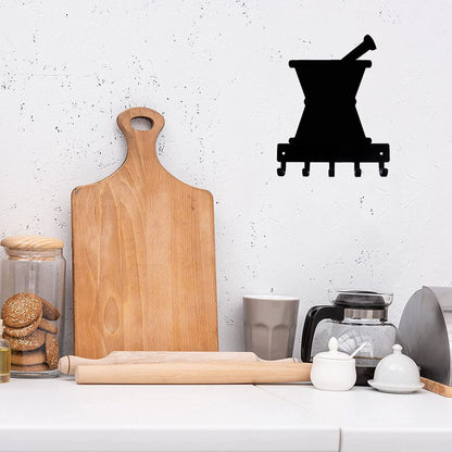 Mortar & Pestle Metal Key Rack - 9 Inch Wide / 6 Inch Wide Metal Wall Art
