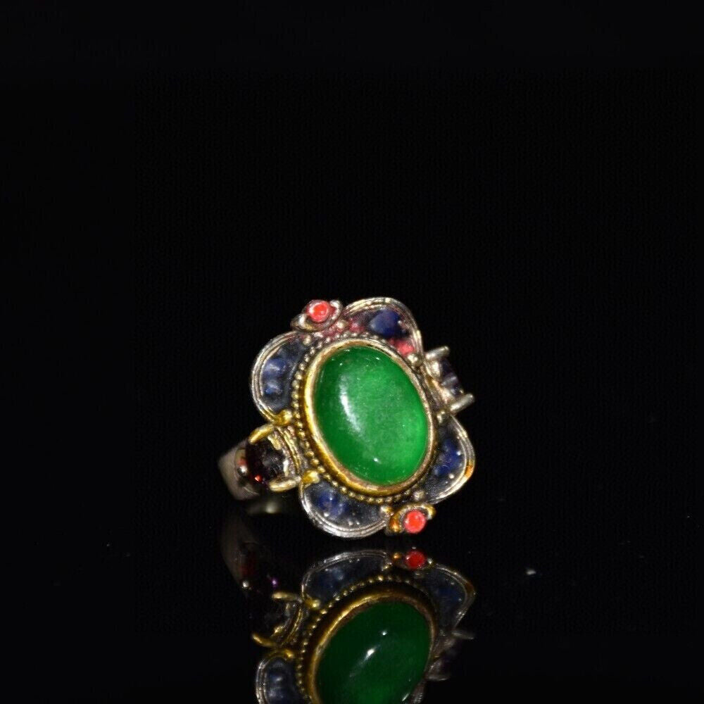 White copper inlaid jade ruby painted square ring ornaments