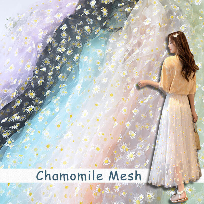 Floral Daisy Gauze Mesh Fabric Transparent Chiffon DIY Sweet Dress Blouse Bags