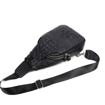 Men's Sling Backpack, 100% Genuine Leather Crocodile Crossbody Chest Bag Daypack