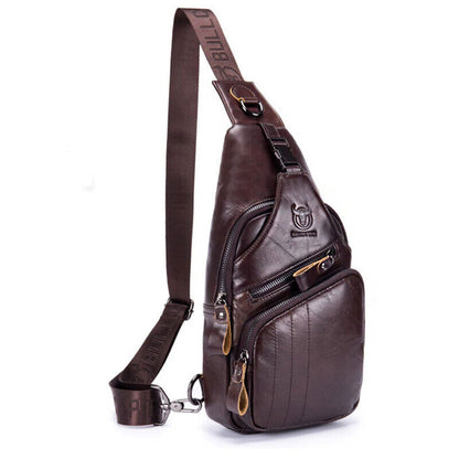 100% Cowhide Leather Crossbody Bag Chest Bag Hiking Sling Backpack Shoulder Bag