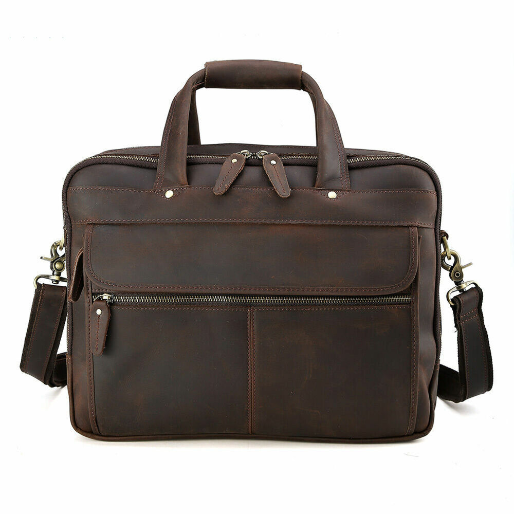 Vintage Men's Leather 15.6" Laptop Briefcases Luggage Shoulder Bags Tote Satchel