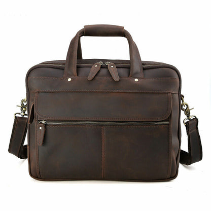 Vintage Men's Leather 15.6" Laptop Briefcases Luggage Shoulder Bags Tote Satchel