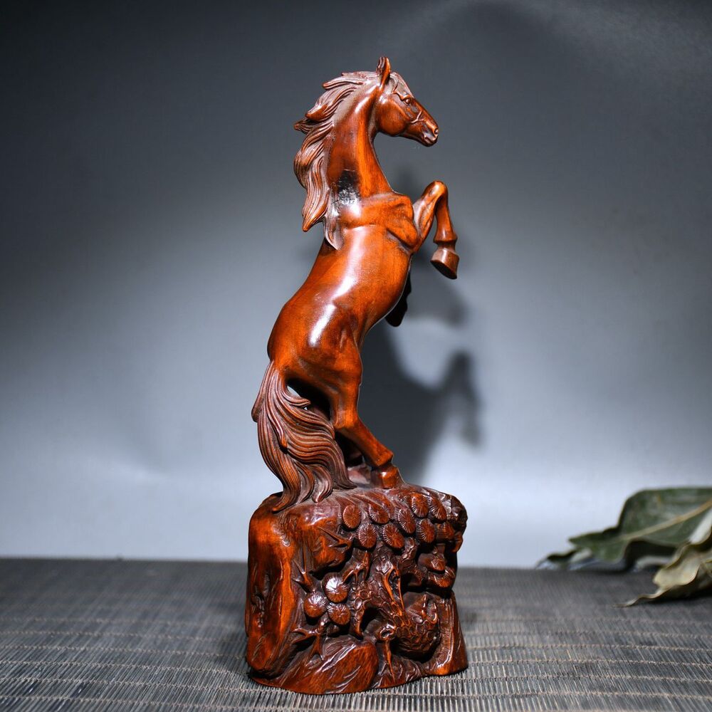 Chinese Vintage Boxwood Carving Horse Statue Collection Sculpture Nice Art Work