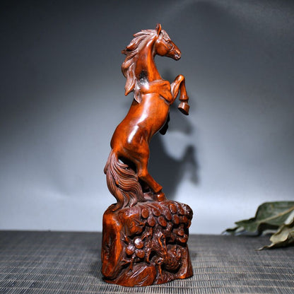 Chinese Vintage Boxwood Carving Horse Statue Collection Sculpture Nice Art Work
