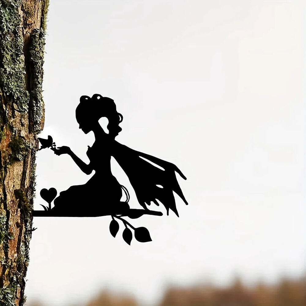 Elf Princess On Branch Steel Silhouette Metal Wall Art Home Garden Yard