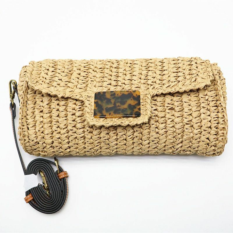 Women Shoulder Bag 28x15cm Straw Pillow Rattan Crochet Messenger Summer Handbags