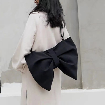 Bow Canvas Handbags Big Shoulder Crossbody Bag Travel Messenger Black Red Clutch