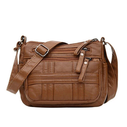 Women's Leather Organizer Purse Shoulder Bag Multiple Pockets Crossbody Handbag