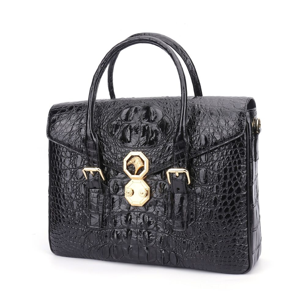 Crocodile Alligator Skin Men's Business Briefcase, Desinger Eagle Head Handbags
