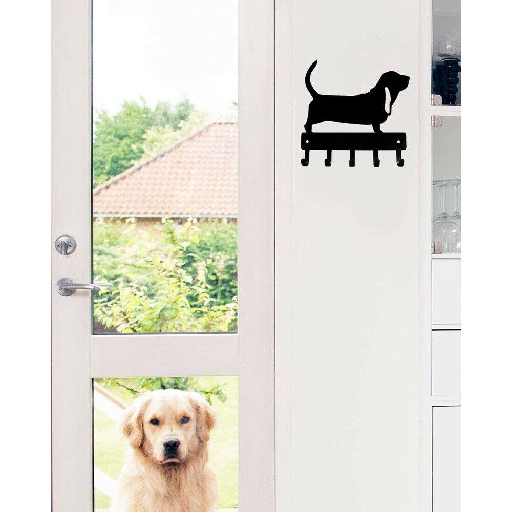 Basset Hound Dog - Key Hooks Wall Mounted Hook Up Metal Pendant Wall Art Home