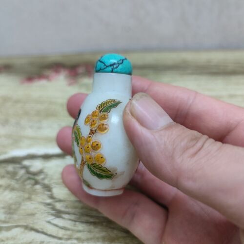 Old Beijing colored glaze Painted Glass Snuff Bottle box bird Ku Yueh Hsuan rare