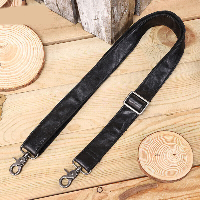 Black Cow Leather Replacement Shoulder Strap for Briefcase Luggage Messenger Bag