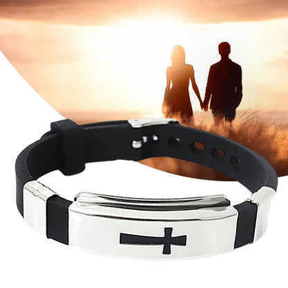 Men Stainless Steel Rubber Bracelet Retro Classic 3D Jesus Cross Style 1792