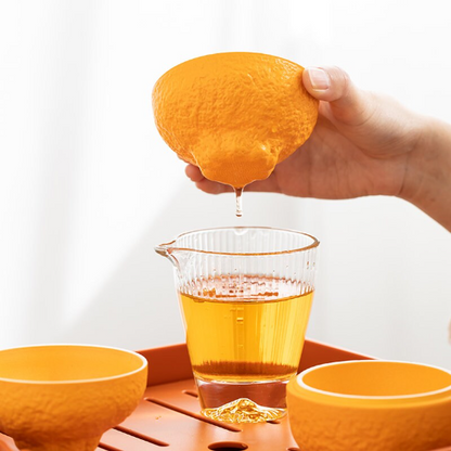 Creative Orange Ceramic Teapot with 4 Cups Portable Travel Tea Set with Bag