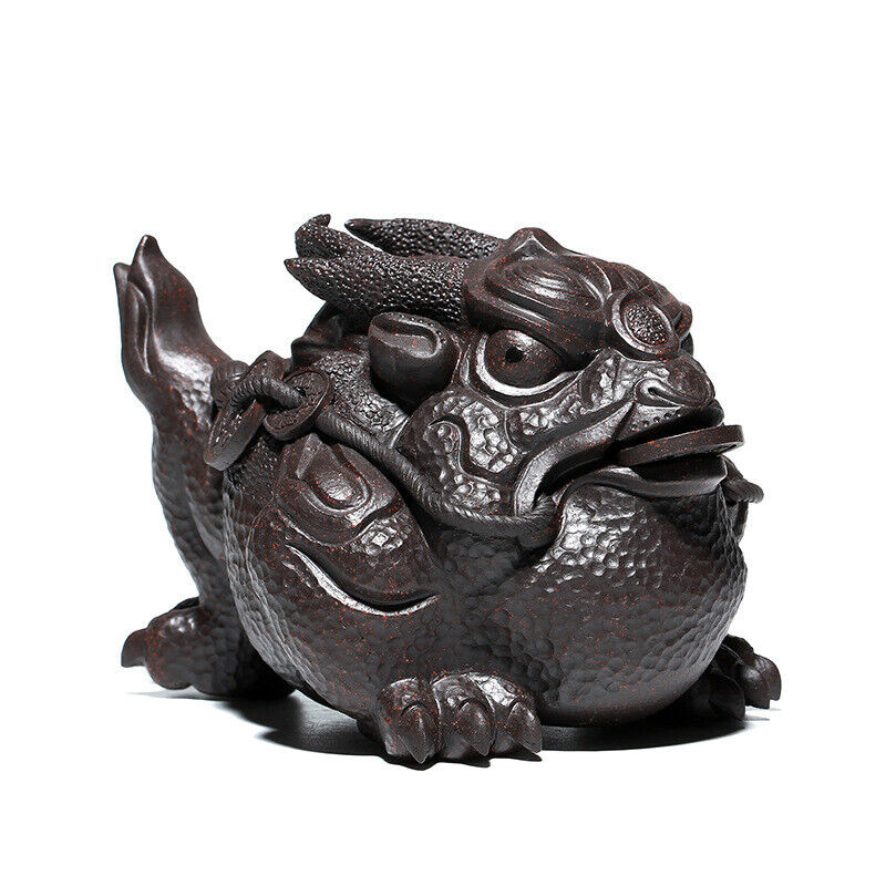 Full Handmade Artware Yixing Zisha Black Clay Tea Pet Marked Wealth Bring Mascot