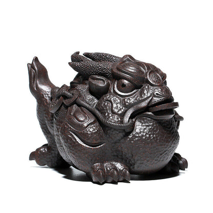 Full Handmade Artware Yixing Zisha Black Clay Tea Pet Marked Wealth Bring Mascot
