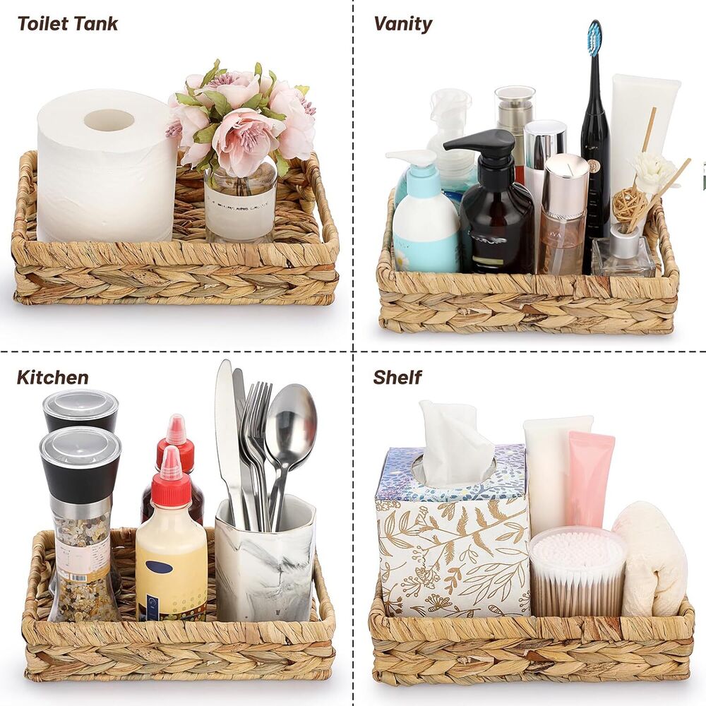 Rustic Water Hyacinth Bathroom Tray Counter Wicker Organizer Bahtroom Decoratian