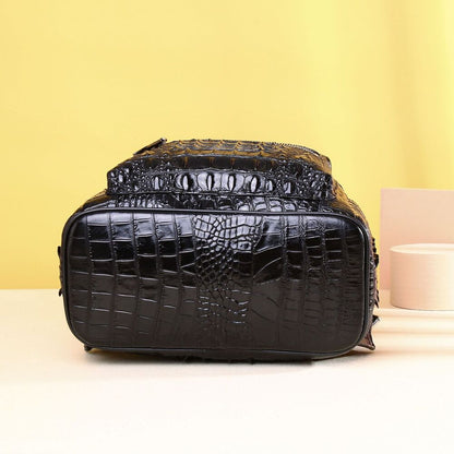 Real Leather White Women's bag, Desinger Crocodile Pattern Backpack Travel Bag