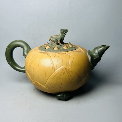 Vintage Chinese Yixing Purple Clay Teapot Zisha Ceremony Lotus Frog Teaware