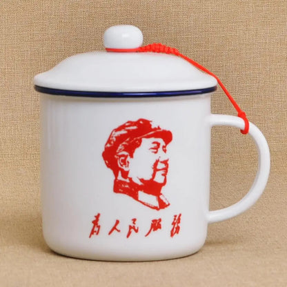 450M ceramic cup + lid Chinese *** retro drinking glass teapot enamel mug -
