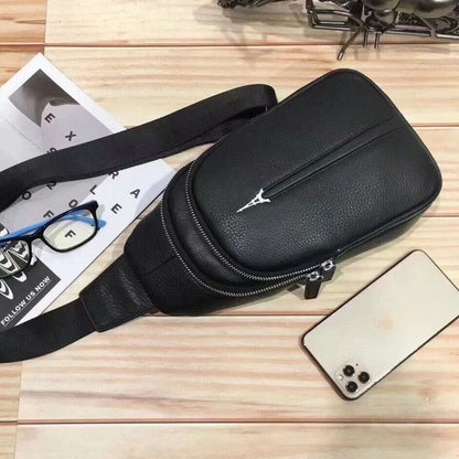 Sling Backpack Men's Genuine Leather Crossbody Chest Bag Sling Shoulder Bag