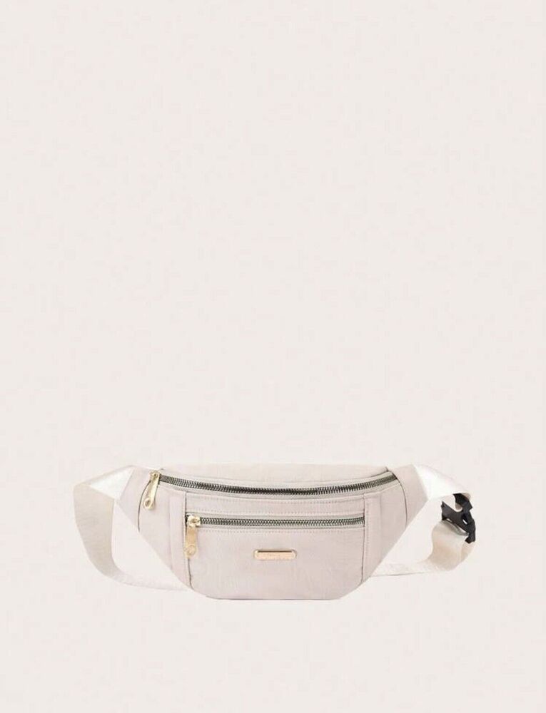 White Fashion Fanny Pack Waist Bag With Gold Lining