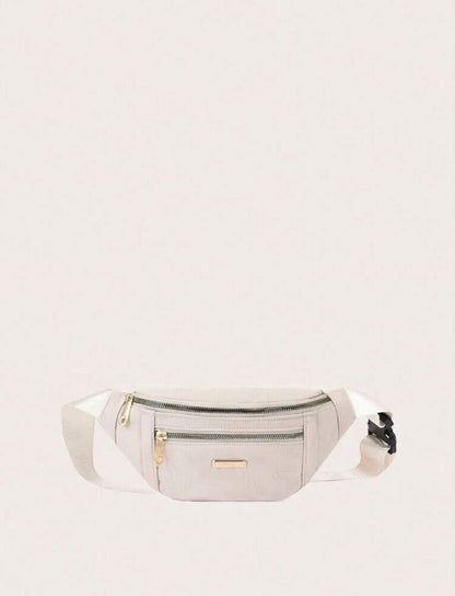 White Fashion Fanny Pack Waist Bag With Gold Lining