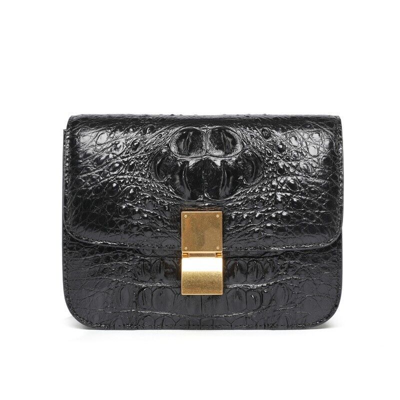 Black Alligator Crocodile Skin Leather Bags, Women's Luxury Sling Shoulder Bags