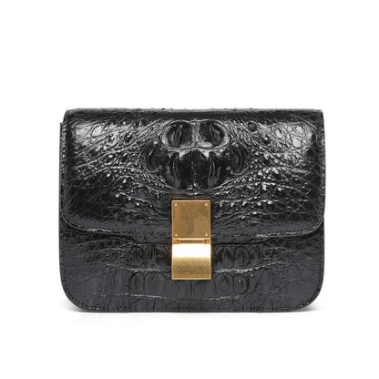 Black Alligator Crocodile Skin Leather Bags, Women's Luxury Sling Shoulder Bags
