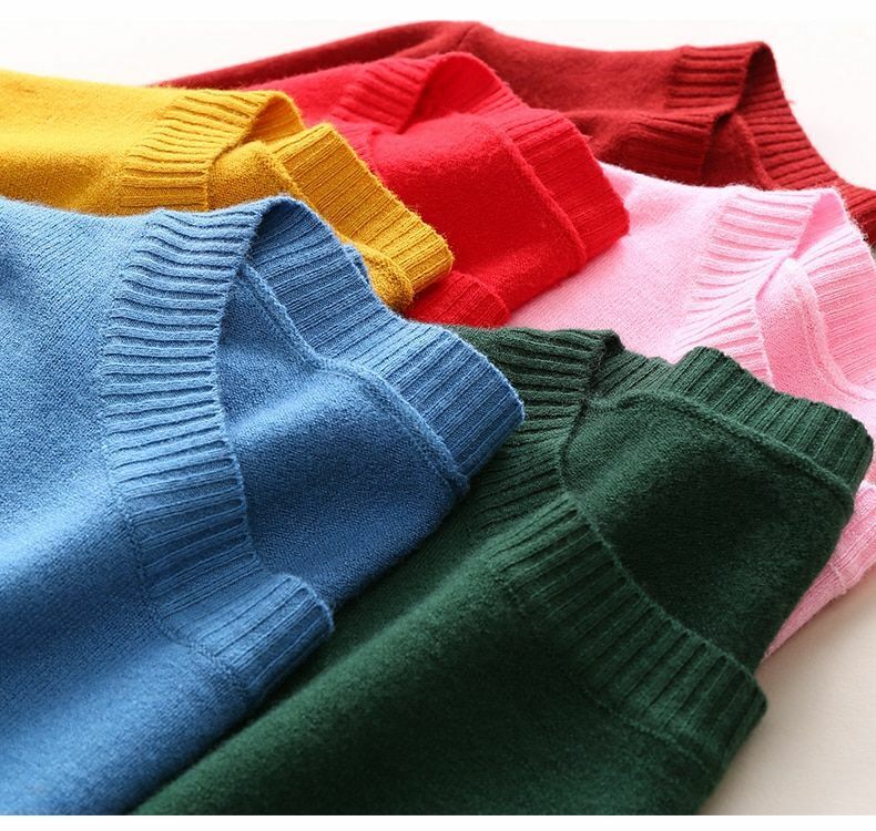 Women Sweater Clothes Solid Round Neck Jumper Long-sleeved Knitted Pullovers