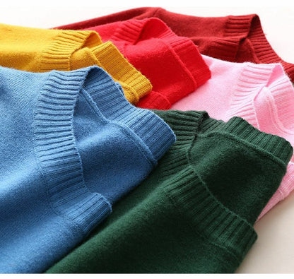 Women Sweater Clothes Solid Round Neck Jumper Long-sleeved Knitted Pullovers