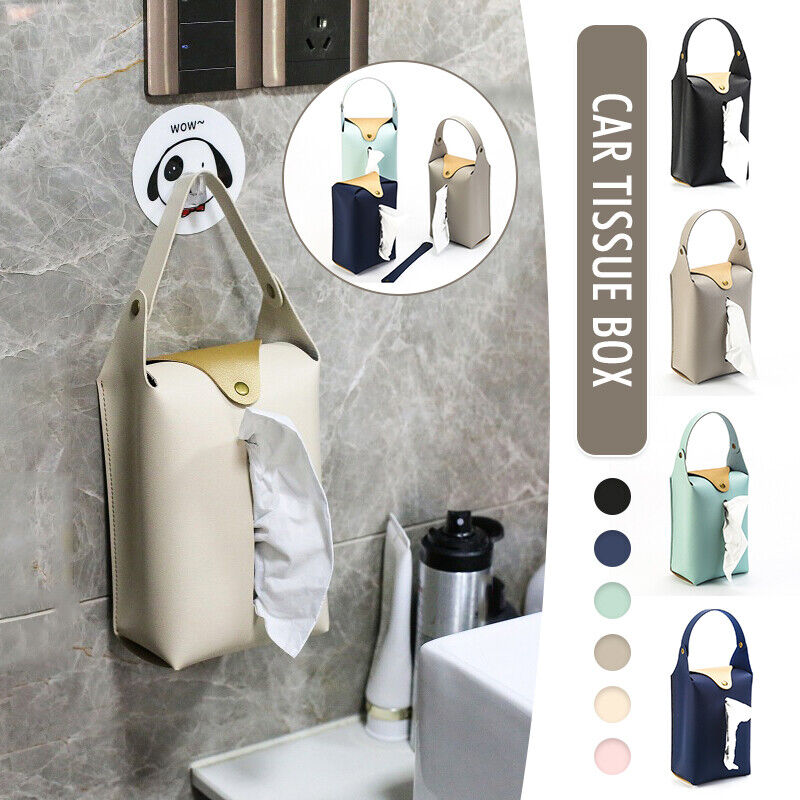 Car Auto Kitchen Bathroom PU Leather Hanging Tissue Bag Tissue Box Paper Holder