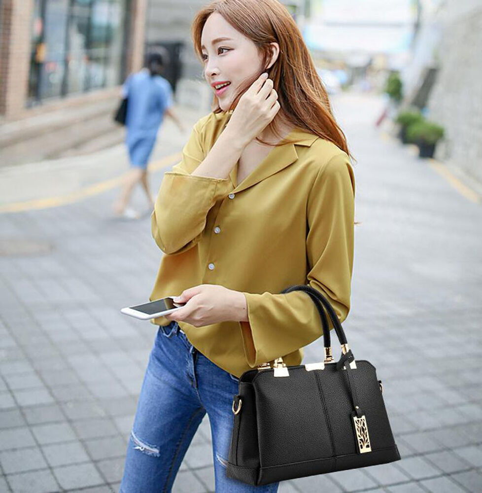 Women's Ladies PU Leather Satchel Handbag Shoulder Tote Messenger Crossbody Bag