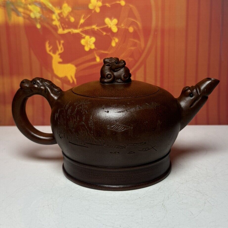 Vintage Chinese Yixing Purple Clay Teapot Zisha Ceremony Carving Collectible Art