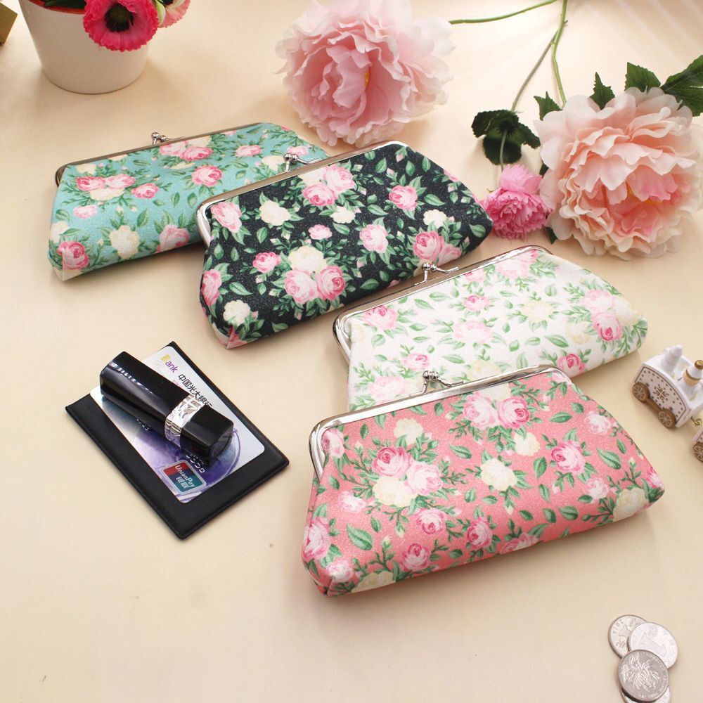 Flower Print Wallet Canvas Coin Purse Storage Cosmetic Bag Card Holder Vintage
