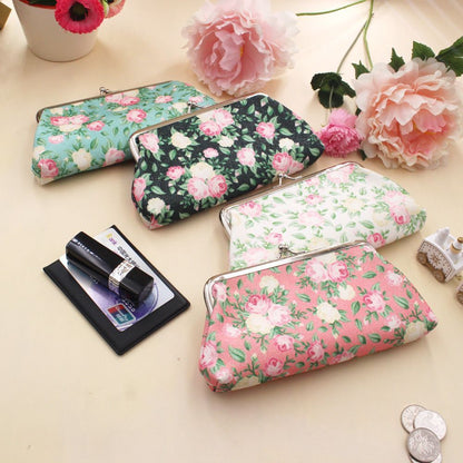 Flower Print Wallet Canvas Coin Purse Storage Cosmetic Bag Card Holder Vintage