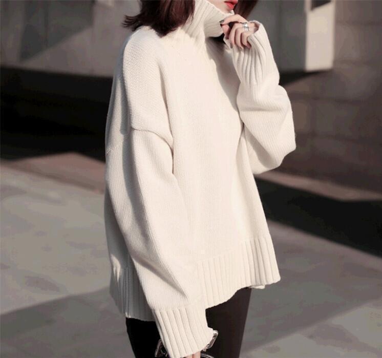 Womens Cashmere Thick Long Sleeve Turtleneck Pullovers Baggy Sweater Top Leisure