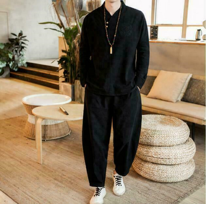 Chinese Mens Loose Harem Linen Cotton Bloomers Pants Coat Trousers Suits Casual