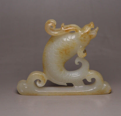 Chinese Natural Hetian Jade Hand Carving Animal Statue Unique Wonderful Art Rare