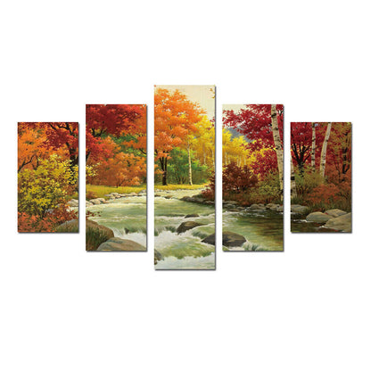 Golden Autumn Landscape 5 Pieces Canvas Print Wall Art Picture Poster Home Decor