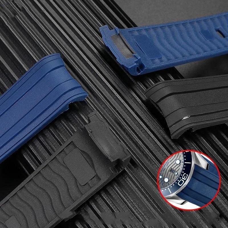 Rubber Watch Strap Fit For Omega Seamaster 300 Waterproof Diving 20mm Band