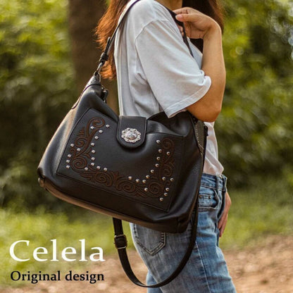 Celela Designer Handbag Women Handbag Bags Embroidered Pattern Studs Hobo Purse