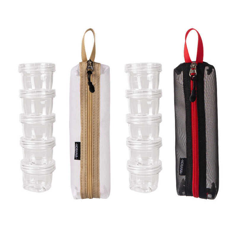 Camping Travel Spice Container Bag W/ 5 Clear Seasoning Bottles Spice Holder Set