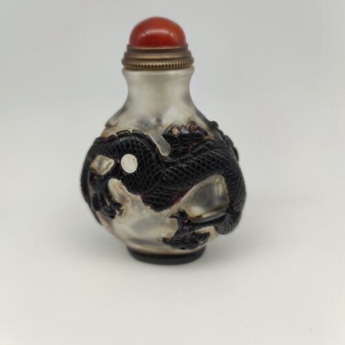 Chinese Old Beijing Glaze Carved Dragon Snuff Bottle Collectibles Curio Art