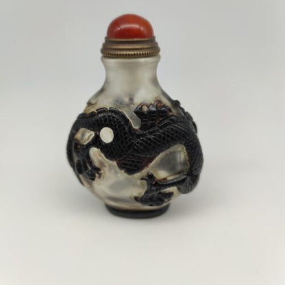 Chinese Old Beijing Glaze Carved Dragon Snuff Bottle Collectibles Curio Art