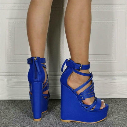 Womens High Wedge Platform Heels Buckle Strappy Roman Sandals Zip Shoes Plus SZ