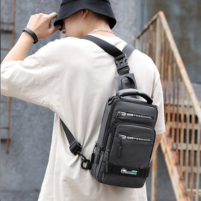Fashion Nylon Backpack Men Cross body Chest Bags with USB Charging Port Rucksack